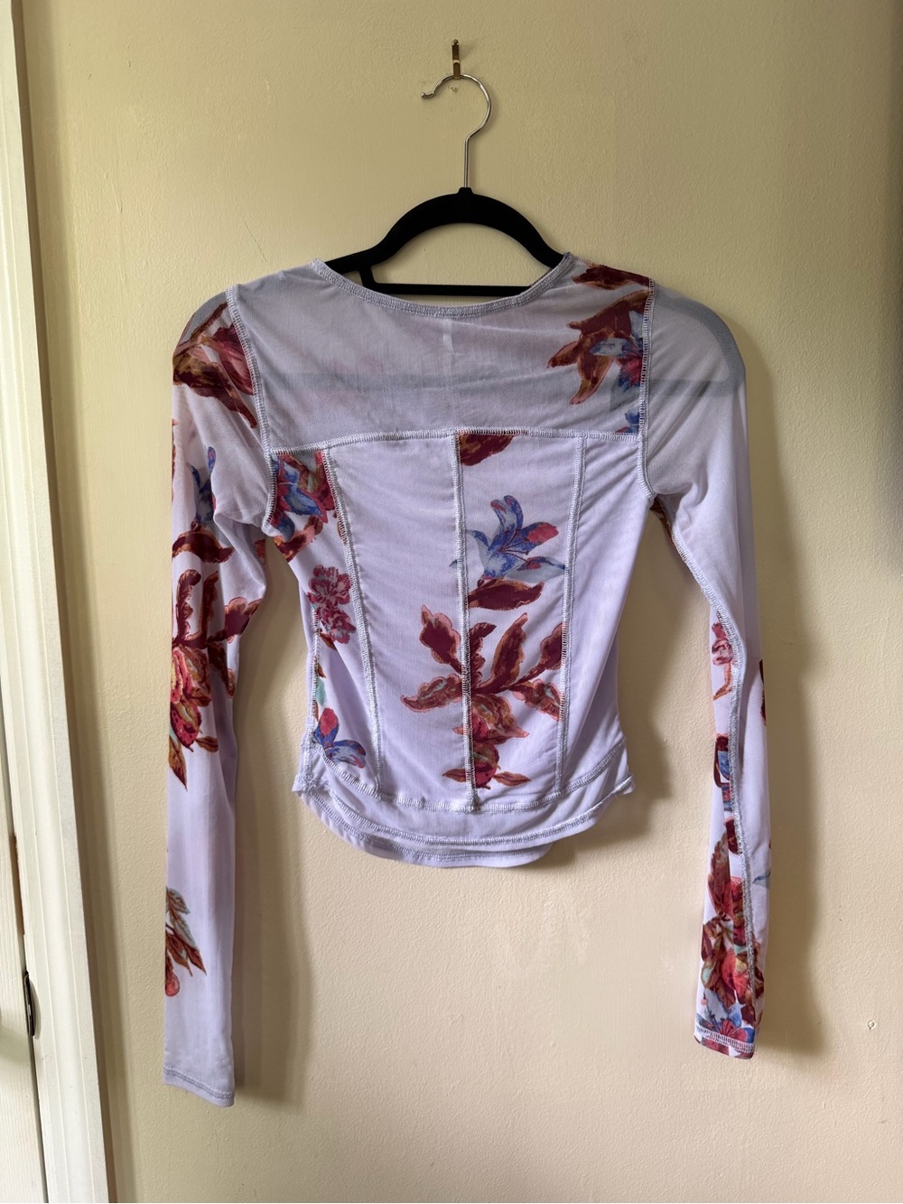 Free People White Floral Mesh Long-Sleeve Crop Top - Picture 4 of 7
